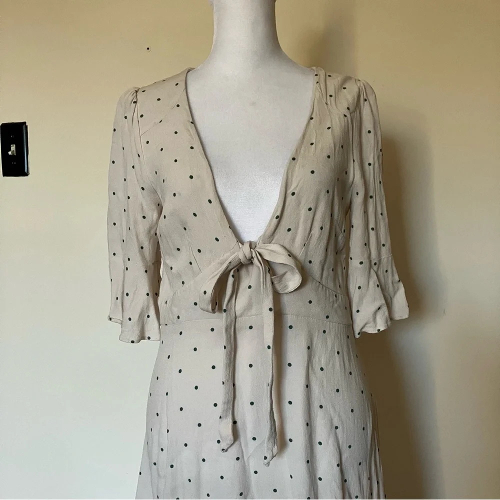 Free People Cream and Green Polka Dot All Yours Tie Waist Mini Dress size 4